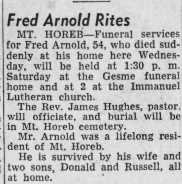 Obituary for Fred Arnold (Aged 54)
